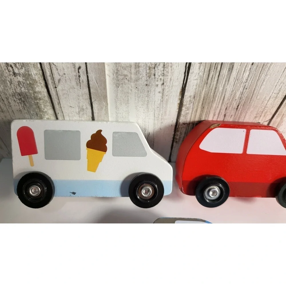 Melissa & Doug Wooden Cars Vehicle Set Ice Cream Truck Red Blue‎ Toy